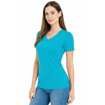 T-shirt Damski turkusowy dekolt w serek roz. L